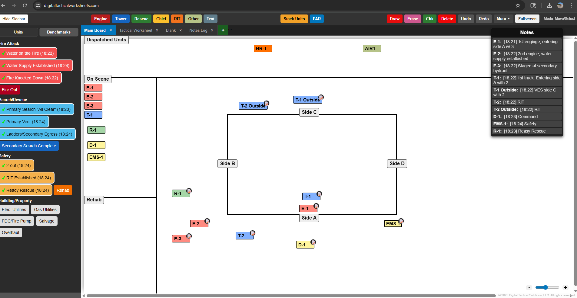 Digital Tactical Worksheets command board screenshot
